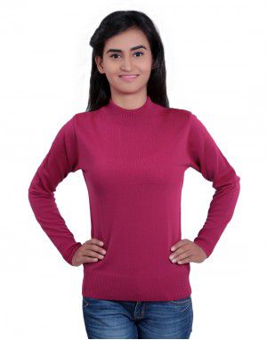 Womens T Neck Basic Sweater Cherry Red